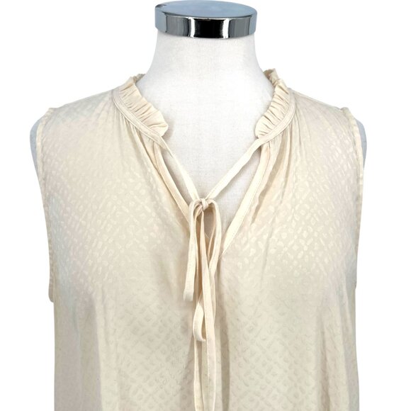 Margaret O'Leary Ruffle Collar Tie Neck Sleeveless Blouse Ivory Cream Size Small - Picture 2 of 9